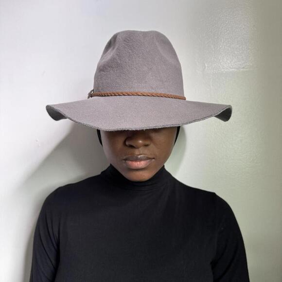 Vintage grey‎ wide-brim hat with braided brown cord detail main image 4